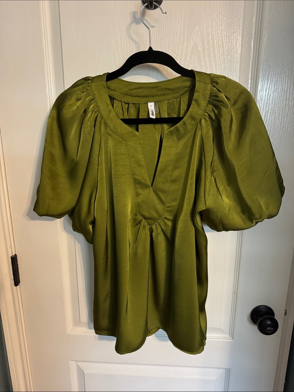 Olive Green Puff Sleeve Women's Top